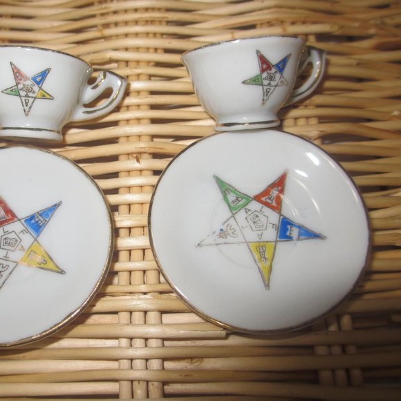 2 MINI PAIRS VINTAGE Masonic Eastern Star Ceramic dish Saucer tea cup DOLLHOUSE - Picture 6 of 15